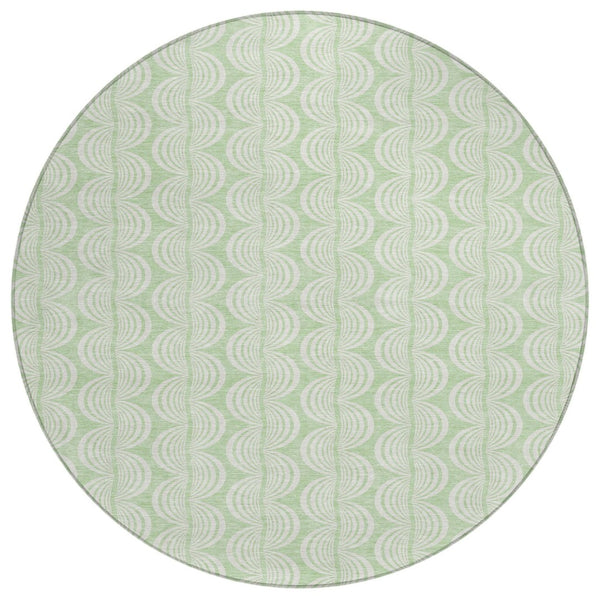 HomeRoots 5' Timeless Mint Green and Beige Ogee Area Rug – Durable, Washable, Perfect for Indoor and Outdoor Use 8' Round 601628