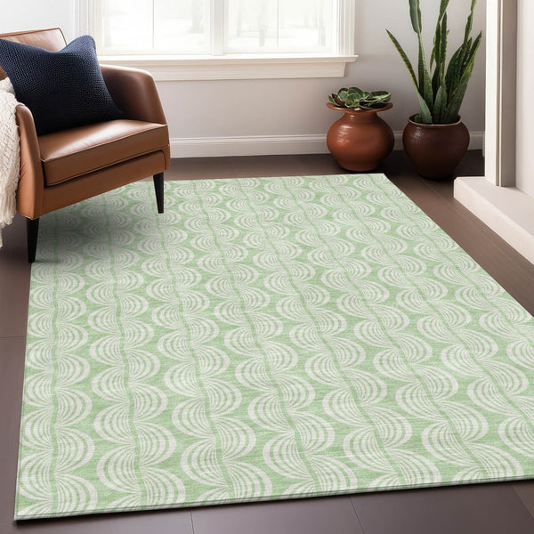 Homeroots 3' Aqua And Beige Ogee Washable Indoor Outdoor Area Rug - Durable, Stylish, And Easy To Maintain 8' X 10' Polyester 601629