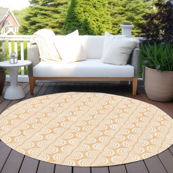 Homeroots 3' Aqua And Beige Ogee Washable Indoor Outdoor Area Rug - Durable, Stylish, And Easy To Maintain 8' Round Polyester 601634