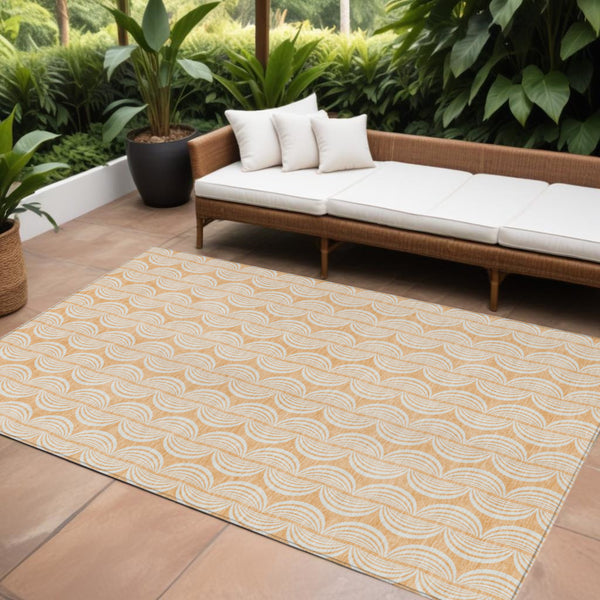 Homeroots 3' Aqua And Beige Ogee Washable Indoor Outdoor Area Rug - Durable, Stylish, And Easy To Maintain 10' X 14' Polyester 601637