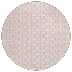 HomeRoots 5' Washable Pink and Gray Ogee Indoor Outdoor Area Rug - Durable, Stylish, Perfect for High-Traffic Spaces 8' Round 601640
