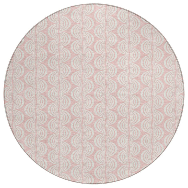HomeRoots 5' Washable Pink and Gray Ogee Indoor Outdoor Area Rug - Durable, Stylish, Perfect for High-Traffic Spaces 8' Round 601640
