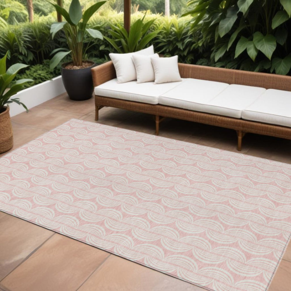 HomeRoots 9' Ogee Washable Indoor Outdoor Area Rug in Pink and Gray - Durable & Stylish for Any Space! 601642