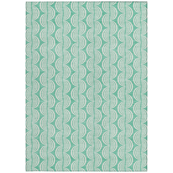 Homeroots 3' Aqua And Beige Ogee Washable Indoor Outdoor Area Rug - Durable, Stylish, And Easy To Maintain 5' X 8' Polyester 601645