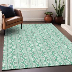 Homeroots 3' Aqua And Beige Ogee Washable Indoor Outdoor Area Rug - Durable, Stylish, And Easy To Maintain 5' X 8' Polyester 601645