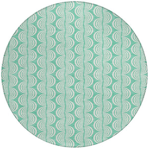 Homeroots 3' Aqua And Beige Ogee Washable Indoor Outdoor Area Rug - Durable, Stylish, And Easy To Maintain 8' Round Polyester 601646