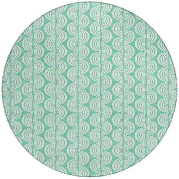 Homeroots 3' Aqua And Beige Ogee Washable Indoor Outdoor Area Rug - Durable, Stylish, And Easy To Maintain 8' Round Polyester 601646