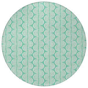Homeroots 3' Aqua And Beige Ogee Washable Indoor Outdoor Area Rug - Durable, Stylish, And Easy To Maintain 8' Round Polyester 601646