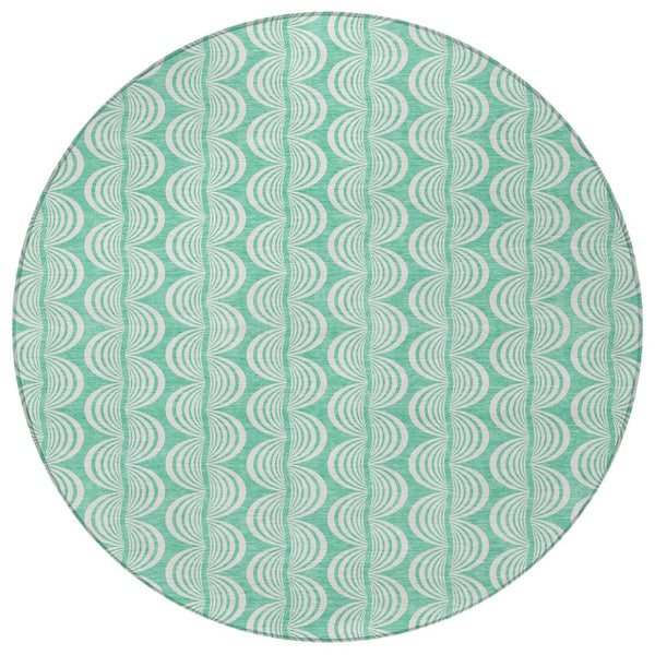 Homeroots 3' Aqua And Beige Ogee Washable Indoor Outdoor Area Rug - Durable, Stylish, And Easy To Maintain 8' Round Polyester 601646