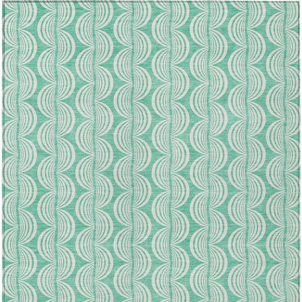 Homeroots 3' Aqua And Beige Ogee Washable Indoor Outdoor Area Rug - Durable, Stylish, And Easy To Maintain 8' X 10' Polyester 601647