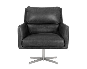 Easton Swivel Lounge Chair - Marseille Black Leather 104598 Sunpan