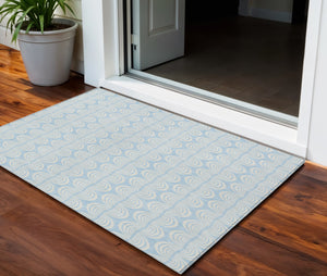 Homeroots 3' Aqua And Beige Ogee Washable Indoor Outdoor Area Rug - Durable, Stylish, And Easy To Maintain 3' X 5' Polyester 601650