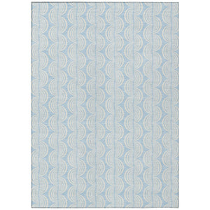 HomeRoots 5' Sky Blue and Beige Ogee Indoor Outdoor Area Rug - Durable, Easy-Care, Coastal Style for Any Space 5' X 8' 601651