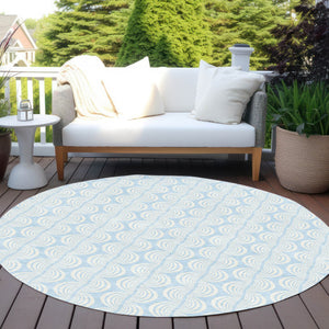 Homeroots 3' Aqua And Beige Ogee Washable Indoor Outdoor Area Rug - Durable, Stylish, And Easy To Maintain 8' Round Polyester 601652