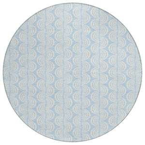 HomeRoots 5' Sky Blue and Beige Ogee Indoor Outdoor Area Rug - Durable, Easy-Care, Coastal Style for Any Space 8' Round 601652