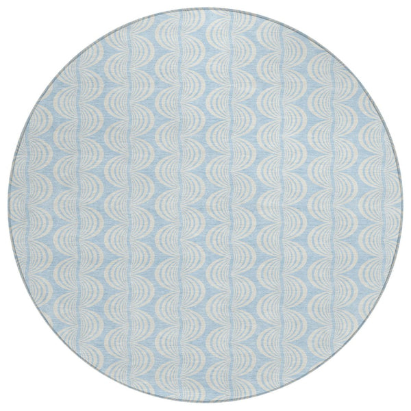 HomeRoots 5' Sky Blue and Beige Ogee Indoor Outdoor Area Rug - Durable, Easy-Care, Coastal Style for Any Space 8' Round 601652