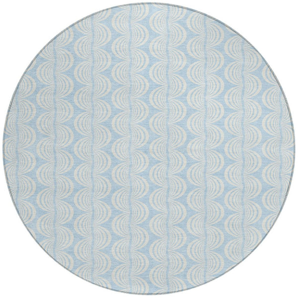Homeroots 3' Aqua And Beige Ogee Washable Indoor Outdoor Area Rug - Durable, Stylish, And Easy To Maintain 8' Round Polyester 601652