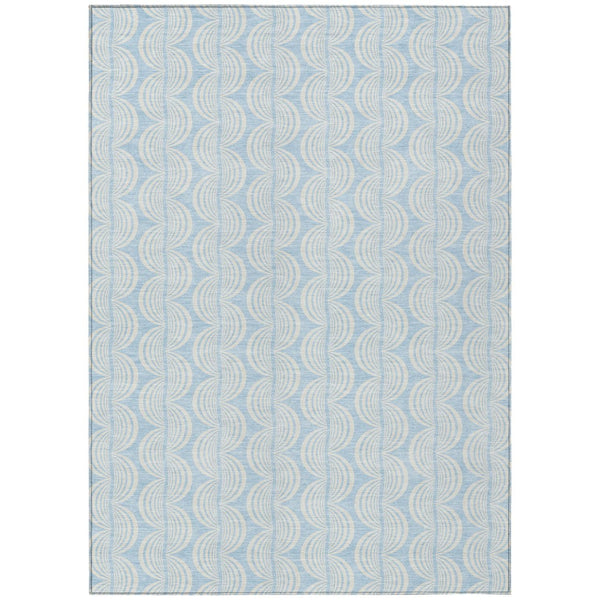 HomeRoots 5' Sky Blue and Beige Ogee Indoor Outdoor Area Rug - Durable, Easy-Care, Coastal Style for Any Space 8' X 10' 601653