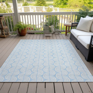 Homeroots 3' Aqua And Beige Ogee Washable Indoor Outdoor Area Rug - Durable, Stylish, And Easy To Maintain 9' X 12' Polyester 601654