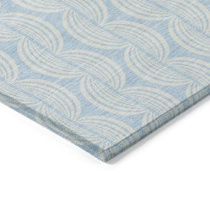 Homeroots 3' Aqua And Beige Ogee Washable Indoor Outdoor Area Rug - Durable, Stylish, And Easy To Maintain 9' X 12' Polyester 601654