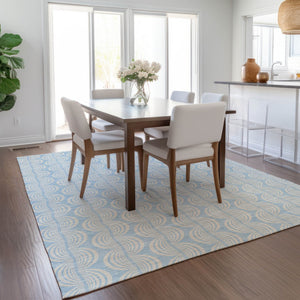 Homeroots 3' Aqua And Beige Ogee Washable Indoor Outdoor Area Rug - Durable, Stylish, And Easy To Maintain 10' X 14' Polyester 601655