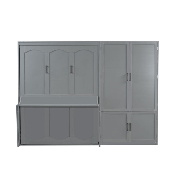 HomeRoots Gray Wood Queen Murphy Bed – Space-Saving, Stylish Cabinet Design for Modern Guest Rooms & Studios 601668