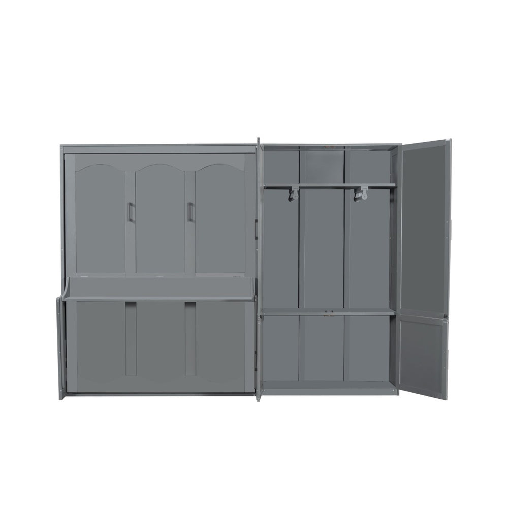 HomeRoots Gray Wood Queen Murphy Bed – Space-Saving, Stylish Cabinet Design for Modern Guest Rooms & Studios 601668