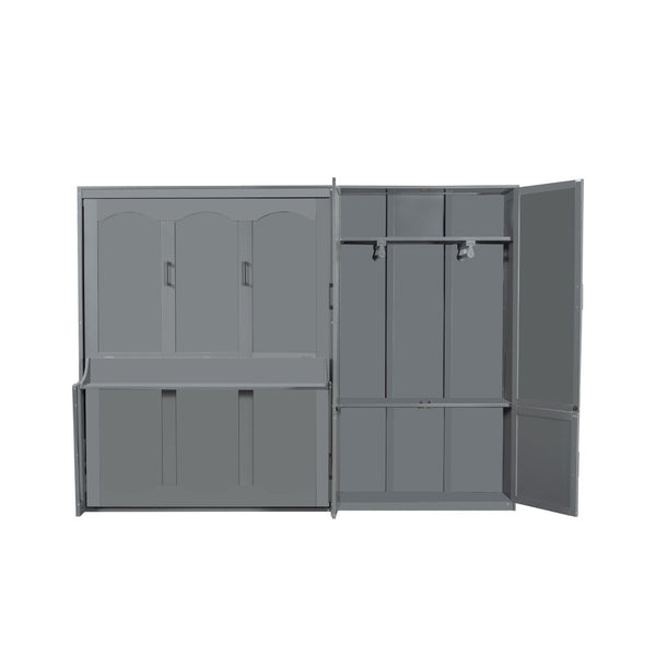 HomeRoots Gray Wood Queen Murphy Bed – Space-Saving, Stylish Cabinet Design for Modern Guest Rooms & Studios 601668
