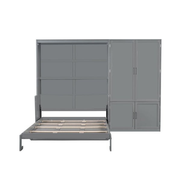 HomeRoots Gray Wood Queen Murphy Bed – Space-Saving, Stylish Cabinet Design for Modern Guest Rooms & Studios 601668