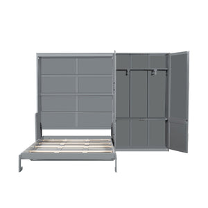HomeRoots Gray Wood Queen Murphy Bed – Space-Saving, Stylish Cabinet Design for Modern Guest Rooms & Studios 601668