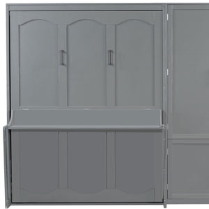 HomeRoots Gray Wood Queen Murphy Bed – Space-Saving, Stylish Cabinet Design for Modern Guest Rooms & Studios 601668