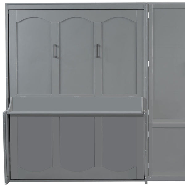HomeRoots Gray Wood Queen Murphy Bed – Space-Saving, Stylish Cabinet Design for Modern Guest Rooms & Studios 601668