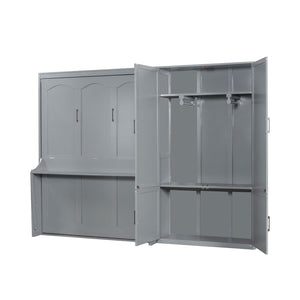 HomeRoots Gray Wood Queen Murphy Bed – Space-Saving, Stylish Cabinet Design for Modern Guest Rooms & Studios 601668