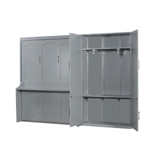 HomeRoots Gray Wood Queen Murphy Bed – Space-Saving, Stylish Cabinet Design for Modern Guest Rooms & Studios 601668