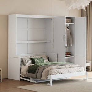 HomeRoots White Wood Queen Murphy Bed - Elegant Space-Saving Design for Stylish Small Rooms & Guest Areas 601669