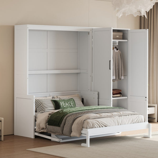 HomeRoots White Wood Queen Murphy Bed - Elegant Space-Saving Design for Stylish Small Rooms & Guest Areas 601669