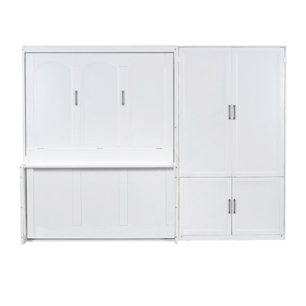 HomeRoots White Wood Queen Murphy Bed - Elegant Space-Saving Design for Stylish Small Rooms & Guest Areas 601669