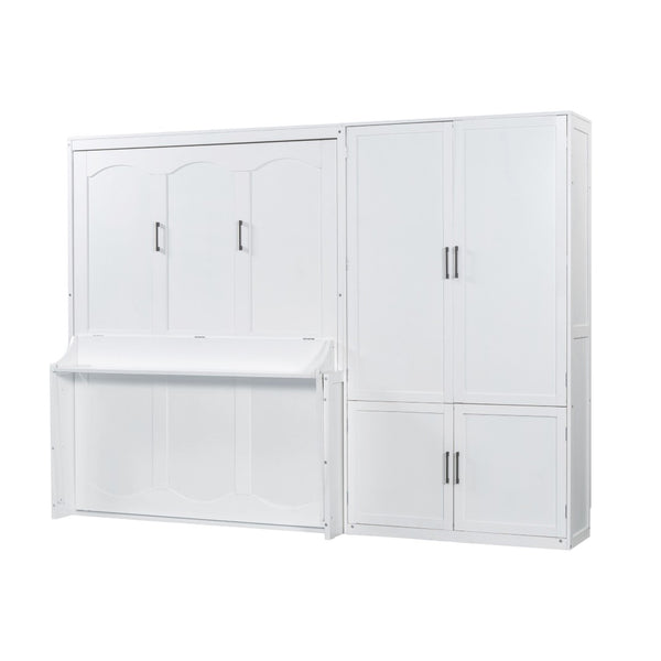 HomeRoots White Wood Queen Murphy Bed - Elegant Space-Saving Design for Stylish Small Rooms & Guest Areas 601669