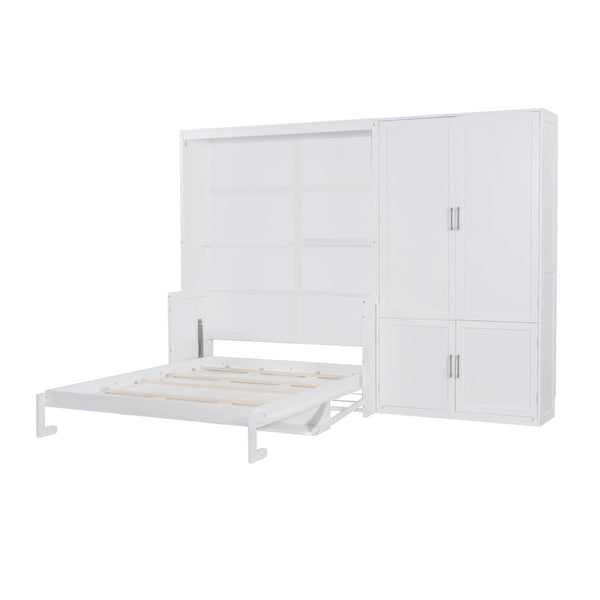 HomeRoots White Wood Queen Murphy Bed - Elegant Space-Saving Design for Stylish Small Rooms & Guest Areas 601669
