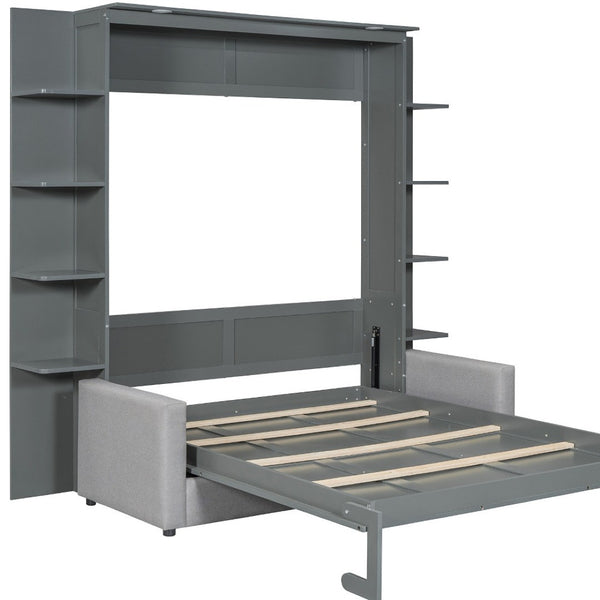 HomeRoots Gray Wood Queen Murphy Bed - Elegant Space-Saving Design for Modern Interiors, Perfect for Any Room! 601670