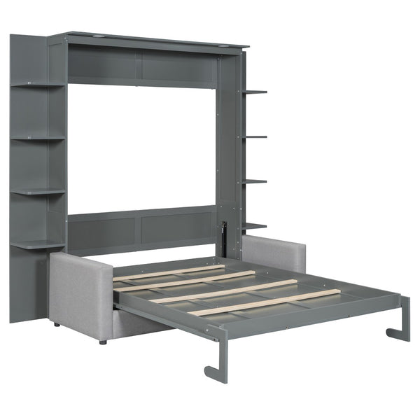 HomeRoots Gray Wood Queen Murphy Bed - Elegant Space-Saving Design for Modern Interiors, Perfect for Any Room! 601670