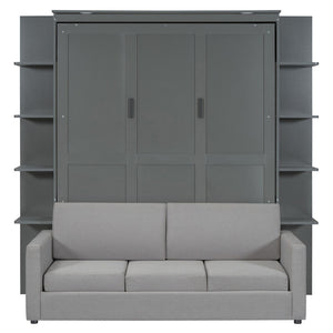 HomeRoots Gray Wood Queen Murphy Bed - Elegant Space-Saving Design for Modern Interiors, Perfect for Any Room! 601670
