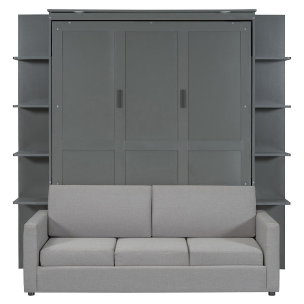 HomeRoots Gray Wood Queen Murphy Bed - Elegant Space-Saving Design for Modern Interiors, Perfect for Any Room! 601670