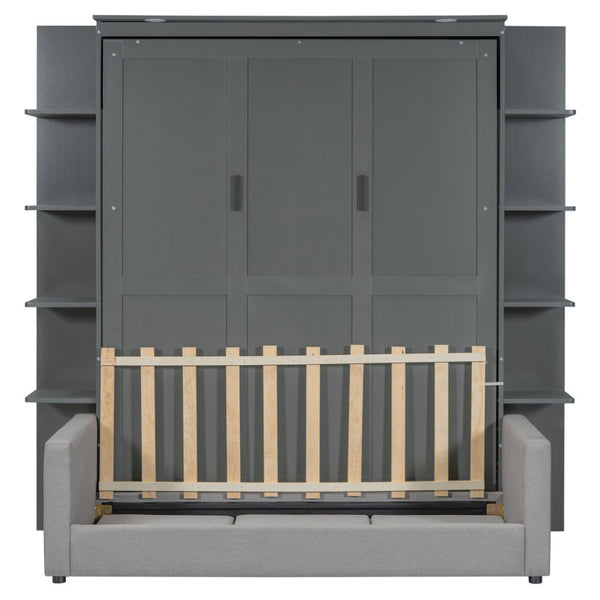 HomeRoots Gray Wood Queen Murphy Bed - Elegant Space-Saving Design for Modern Interiors, Perfect for Any Room! 601670