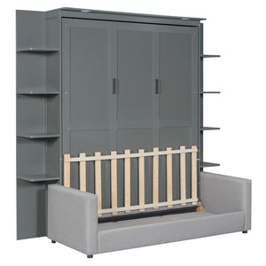HomeRoots Gray Wood Queen Murphy Bed - Elegant Space-Saving Design for Modern Interiors, Perfect for Any Room! 601670