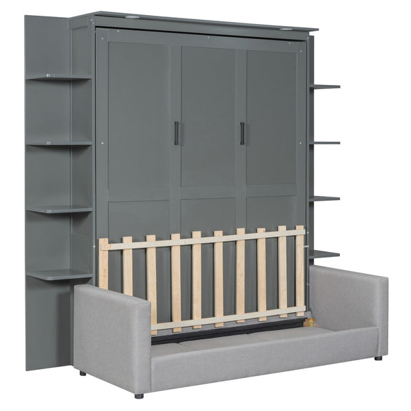 HomeRoots Gray Wood Queen Murphy Bed - Elegant Space-Saving Design for Modern Interiors, Perfect for Any Room! 601670