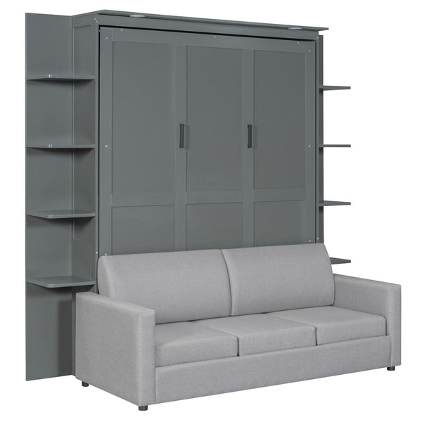 HomeRoots Gray Wood Queen Murphy Bed - Elegant Space-Saving Design for Modern Interiors, Perfect for Any Room! 601670