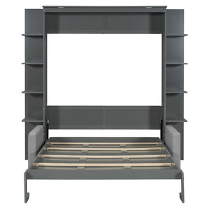 HomeRoots Gray Wood Queen Murphy Bed - Elegant Space-Saving Design for Modern Interiors, Perfect for Any Room! 601670