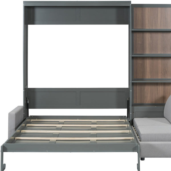 HomeRoots Gray Wood Queen Murphy Bed - Space-Saving Elegance for Modern Living, Stylish Design & Comfort! 601672