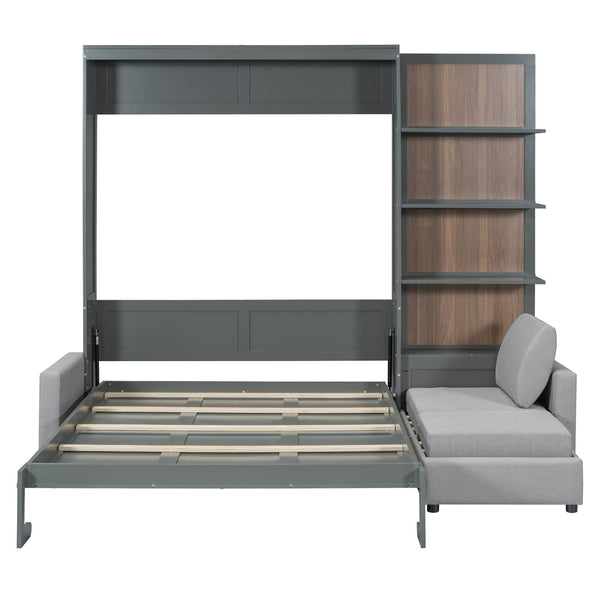 HomeRoots Gray Wood Queen Murphy Bed - Space-Saving Elegance for Modern Living, Stylish Design & Comfort! 601672